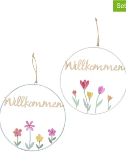 Boltze Wohndekoration<2er-Set: Dekoanhänger "Blümi" in Beige/ Hellblau - (L)30 cm