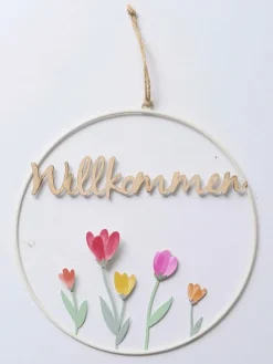 Boltze Wohndekoration<2er-Set: Dekoanhänger "Blümi" in Beige/ Hellblau - (L)30 cm