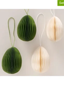 Boltze Wohndekoration<4er-Set: Dekoanhänger "Eggo" in Creme/ Grün - (H)8 cm