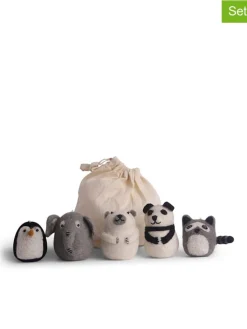 FILZLIG Wohndekoration<5er-Set: Dekoanhänger "Zootiere" in Grau/ Weiß/ Hellbraun - (H)9,5 x Ø 6 cm