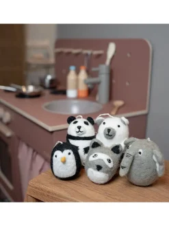 FILZLIG Wohndekoration<5er-Set: Dekoanhänger "Zootiere" in Grau/ Weiß/ Hellbraun - (H)9,5 x Ø 6 cm