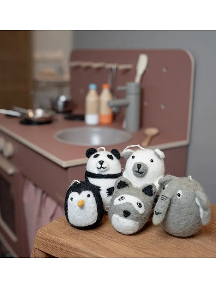 FILZLIG Wohndekoration<5er-Set: Dekoanhänger "Zootiere" in Grau/ Weiß/ Hellbraun - (H)9,5 x Ø 6 cm