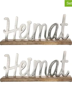 GILDE Dekofiguren & -Objekte<2er-Set: Dekoaufsteller "Heimat" in Hellbraun/ Silber - (B)44 x (H)18 cm