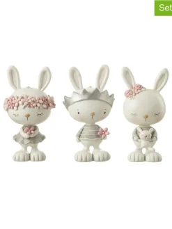 J Line Dekofiguren & -Objekte<3er-Set: Dekofiguren "Hase" in Weiß/ Grau/ Rosa - (H)17 x Ø 9,5 cm