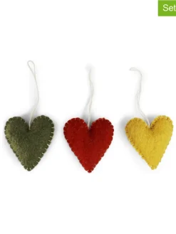 Gry & Sif Wohndekoration<3er-Set: Dekohänger ''Heart'' in Gelb/ Grün/ Rot - (L)6,5 x (B)5,5 cm
