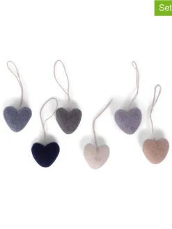 Gry & Sif Wohndekoration<6er-Set: Dekohänger ''Hearts'' in Grau/ Blau/ Beige - (L)3 x (B)3 cm