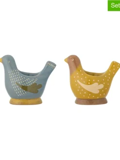 Bloomingville Gedeckter Tisch<2er-Set: Eierbecher "Birdy" in Blau/ Gelb - (B)8 x (H)8 cm