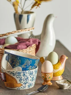 Bloomingville Gedeckter Tisch<2er-Set: Eierbecher "Birdy" in Blau/ Gelb - (B)8 x (H)8 cm
