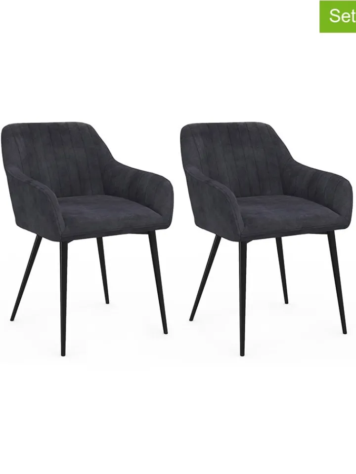 IDOMYA Factory Sitzmöbel<2er-Set: Esszimmerstühle "Ariana" in Anthrazit - (B)51 x (H)76 x (T)56 cm