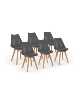 IDOMYA Factory Sitzmöbel<6er-Set: Esszimmerstühle "Nordia" in Grau - (B)46 x (H)79,5 x (T)51 cm