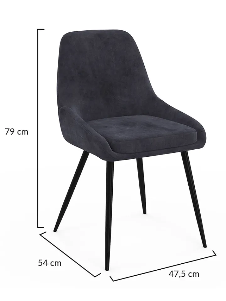 IDOMYA Factory Sitzmöbel<2er-Set: Esszimmerstühle "Olivia" in Anthrazit - (B)47,5 x (H)79 x (T)54 cm