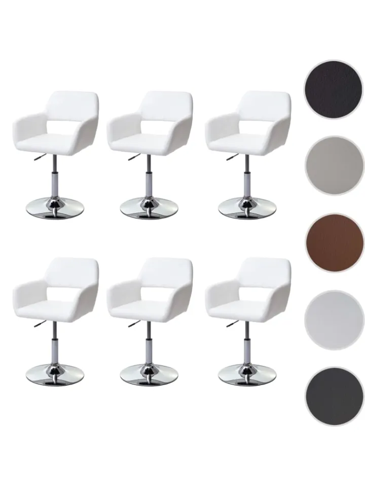 MCW Möbel-Sets<6er-Set Esszimmerstuhl A50, Weiß, Chromfuß