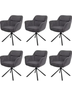 MCW Sitzmöbel<6er-Set Esszimmerstuhl K33 drehbar, Kord-grau