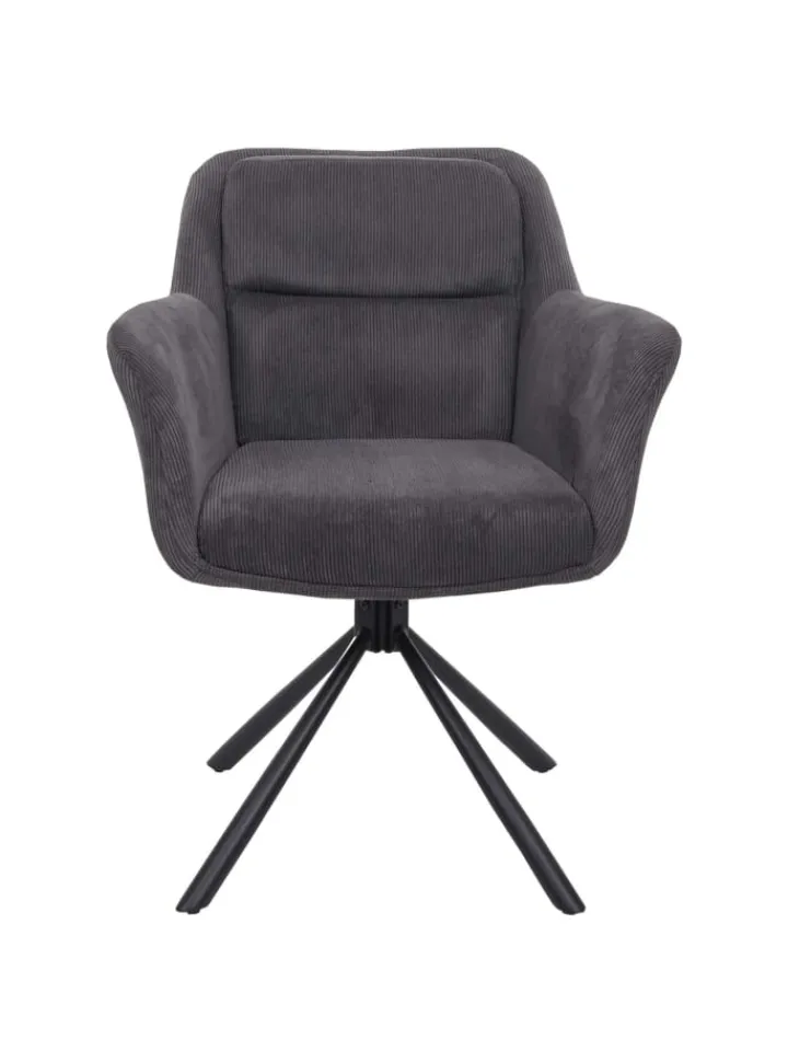 MCW Sitzmöbel<6er-Set Esszimmerstuhl K33 drehbar, Kord-grau