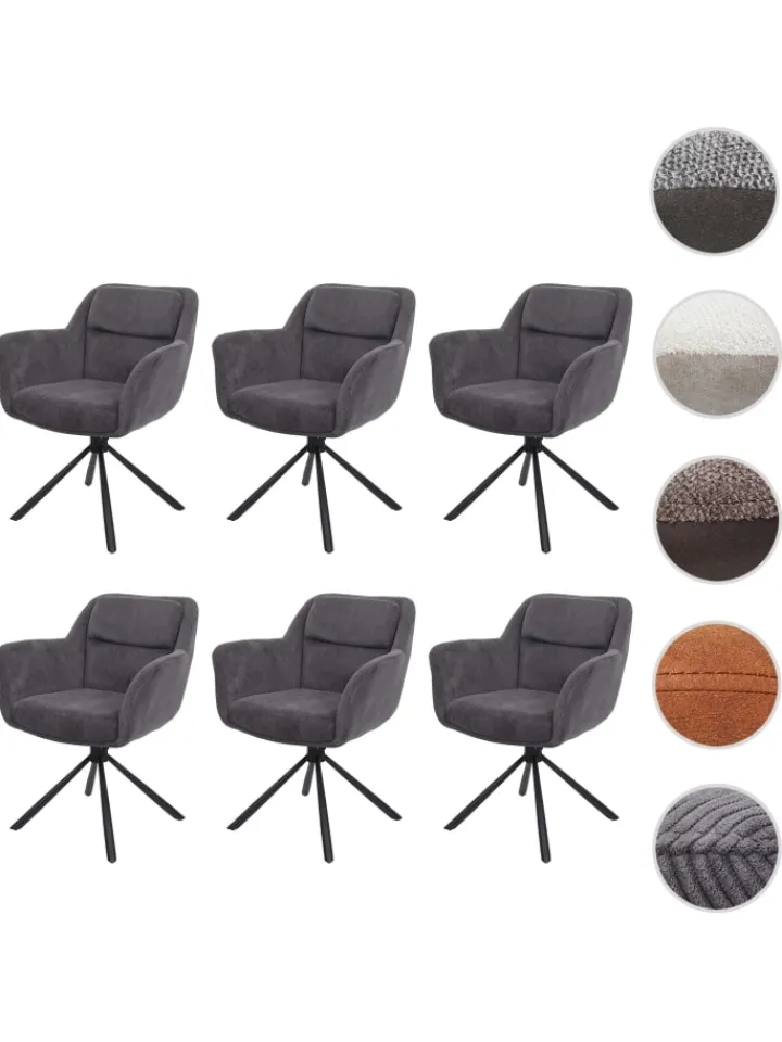 MCW Sitzmöbel<6er-Set Esszimmerstuhl K33 drehbar, Kord-grau