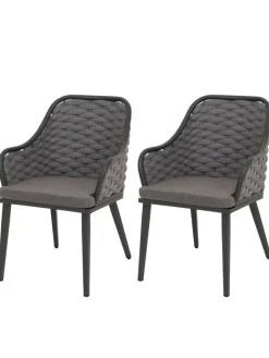 MCW Gartenmöbel<2er-Set Gartenstuhl O16, Anthrazit Kissen dunkelgrau