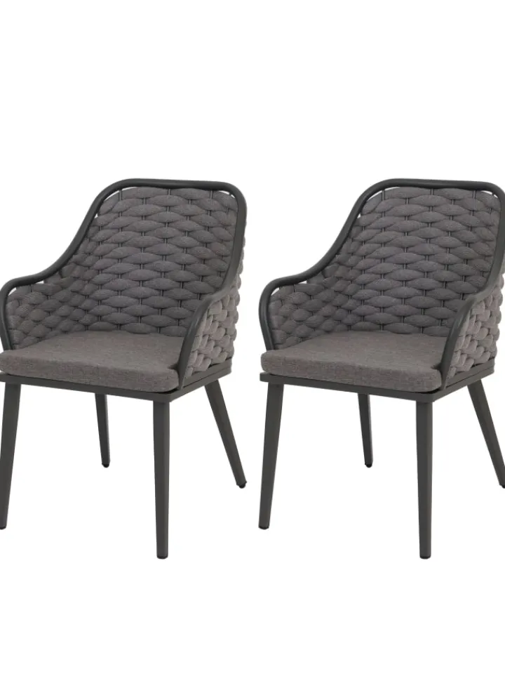 MCW Gartenmöbel<2er-Set Gartenstuhl O16, Anthrazit Kissen dunkelgrau