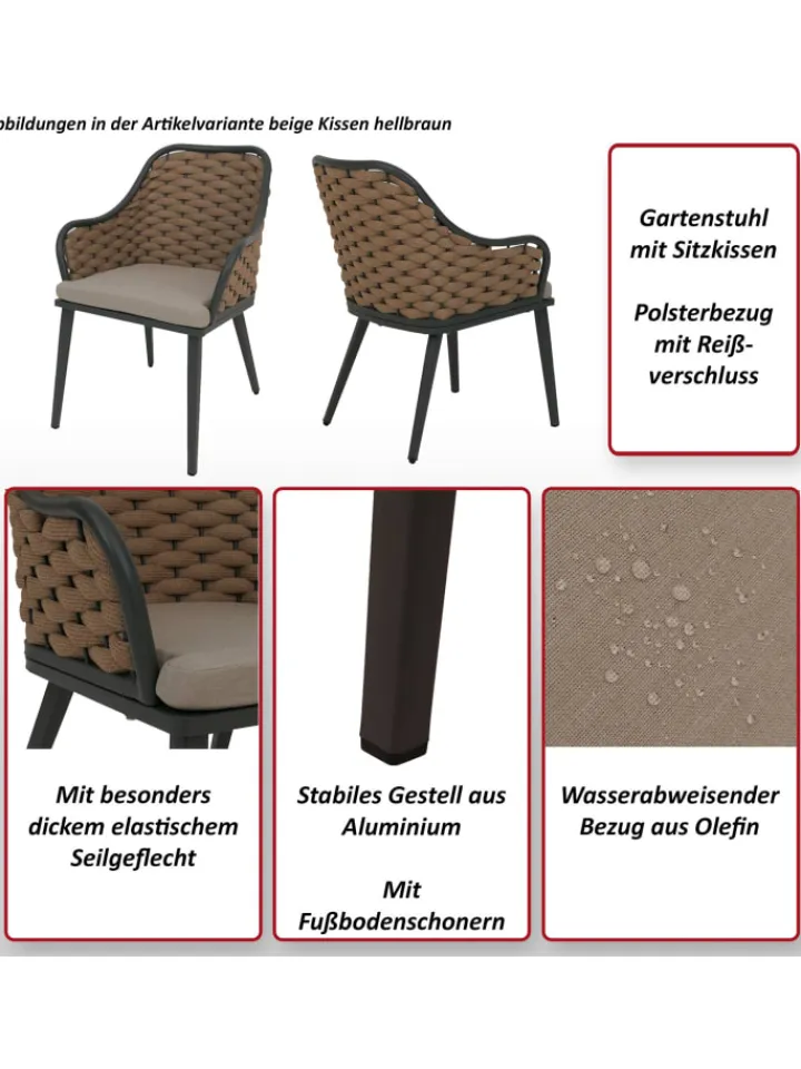 MCW Gartenmöbel<2er-Set Gartenstuhl O16, Anthrazit Kissen dunkelgrau