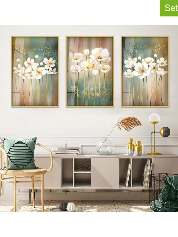 ABERTO DESIGN Wanddekoration<3er-Set: Gerahmte Glasdrucke