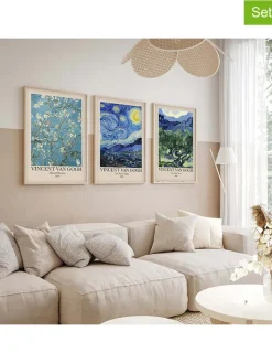 ABERTO DESIGN Wanddekoration<3er-Set: Gerahmte Holzkunstdrucke
