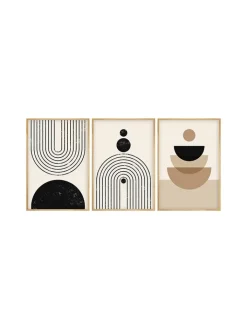 ABERTO DESIGN Wanddekoration<3er-Set: Gerahmte Holzkunstdrucke