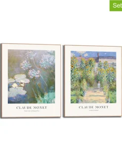Orangewallz Wanddekoration<2er-Set: Gerahmte Kunstdrucke "Claude Monet - Purple Blue" - (B)40 x (H)50 cm