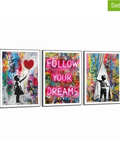 Orangewallz Wanddekoration<3er-Set: Gerahmte Kunstdrucke "Streetart Compilation"