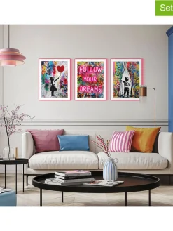 Orangewallz Wanddekoration<3er-Set: Gerahmte Kunstdrucke "Streetart Compilation"