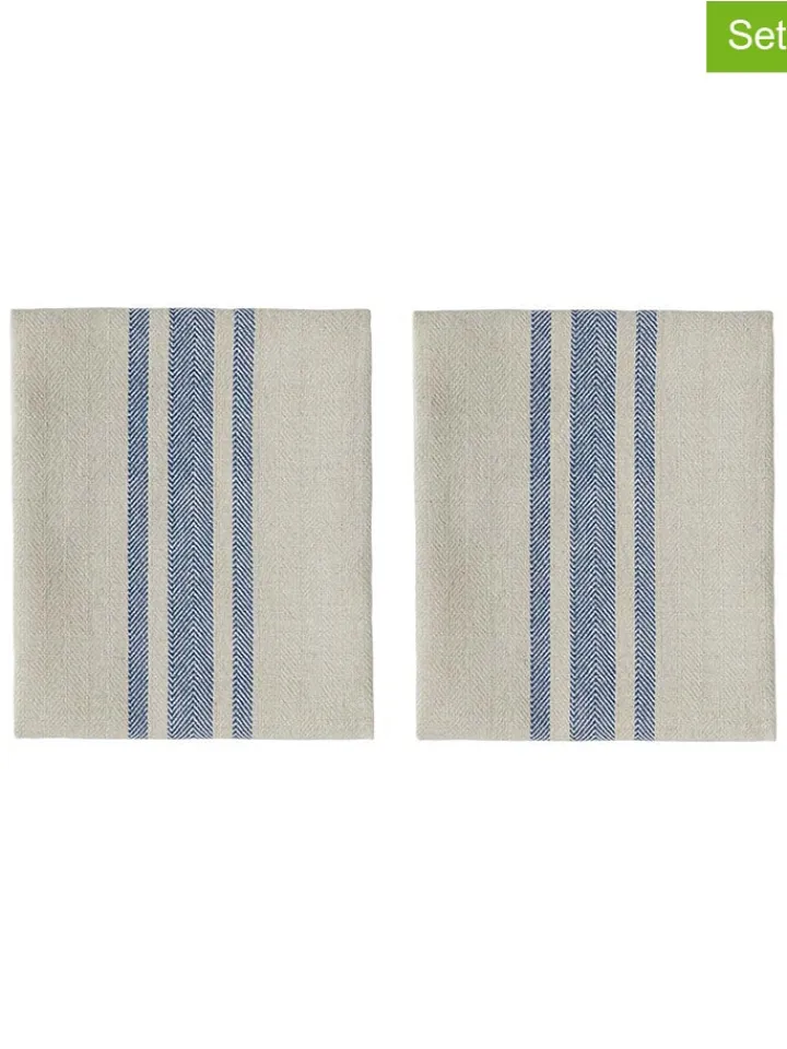OYOY living design Küchentextilien|Tisch- & Küchentextilien<2er-Set: Geschirrtücher ''Linu'' in Beige/ Blau - (L)45 x (B)45 cm