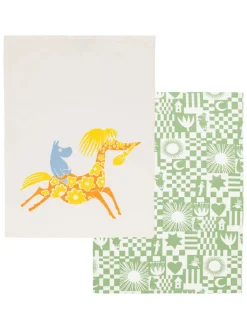 Moomin Küchentextilien<2er-Set: Geschirrtücher ''Party'' in Grün/ Beige - (L)70 x (B)50 cm