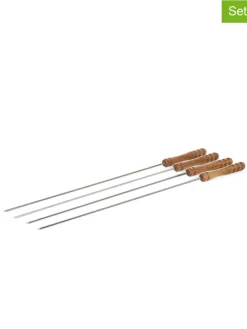 Homla Grillen<4er-Set: Grillspieße "Easy Grill" in Silber/ Hellbraun - (L)43 cm