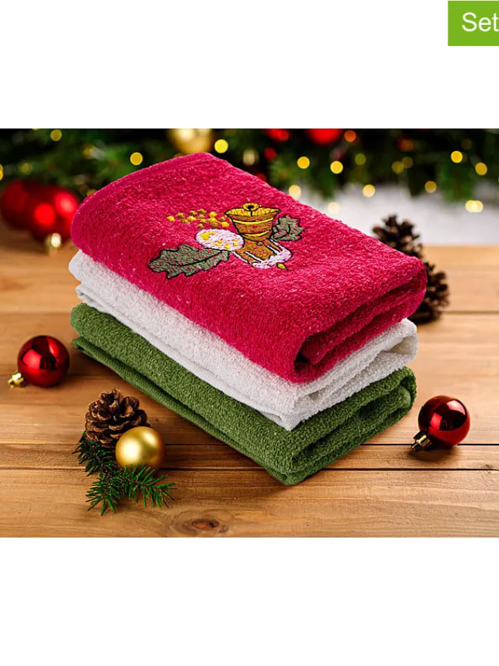 Colourful Cotton Badtextilien|Badtextilien<3er-Set: Handtücher in Weiß/ Rot/ Grün