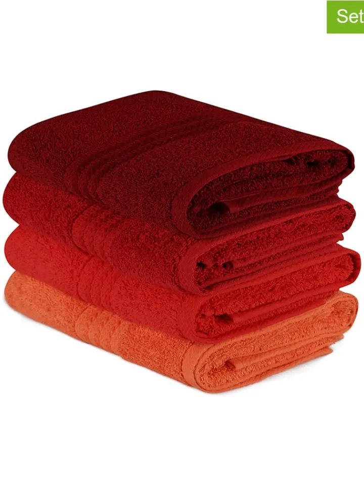 Colorful Cotton Badtextilien<4er-Set: Handtücher "Rainbow" in Bordeaux/ Rot/ Orange