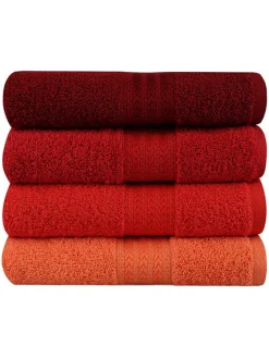 Colorful Cotton Badtextilien<4er-Set: Handtücher "Rainbow" in Bordeaux/ Rot/ Orange