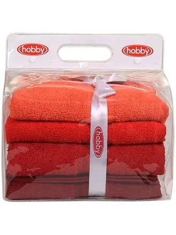 Colorful Cotton Badtextilien<4er-Set: Handtücher "Rainbow" in Bordeaux/ Rot/ Orange