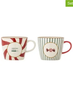 Bloomingville Gedeckter Tisch<2er-Set: Jumbotassen ''Yule'' in Creme/ Rot/ Grün - 380 ml