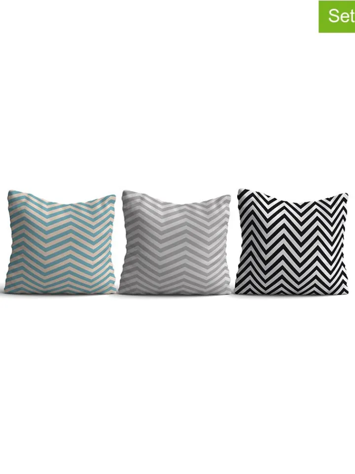 ABERTO DESIGN Kissen & Kissenhüllen<3er-Set: Kissen in Mint/ Schwarz/ Hellgrau - (L)43 x (B)43 cm