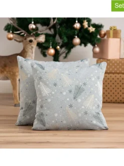 GAMUSI Kissen & Kissenhüllen<2er-Set: Kissenhüllen ''Christree'' in Hellblau/ Gold