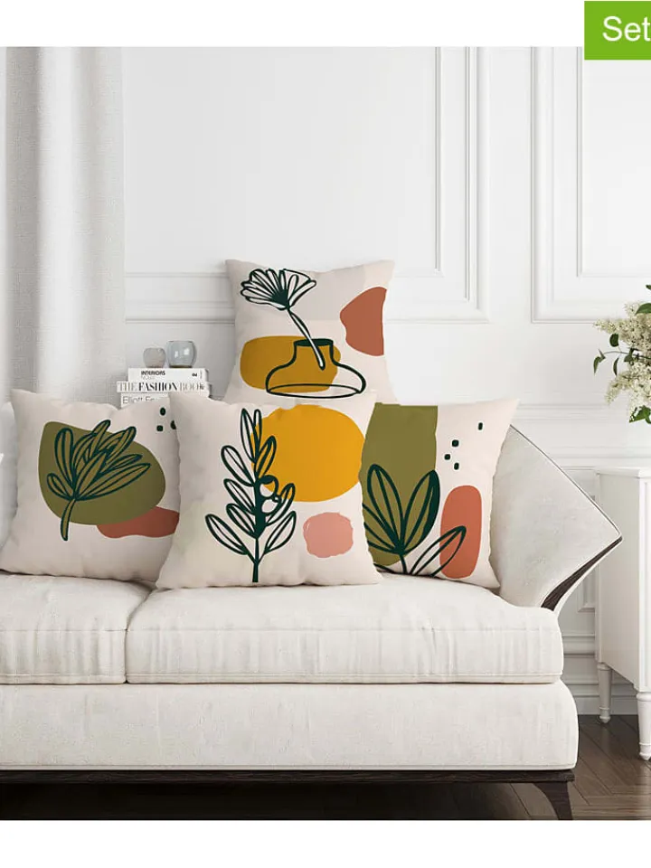 ABERTO DESIGN Kissen & Kissenhüllen<4er-Set: Kissenhüllen in Weiß/ Khaki