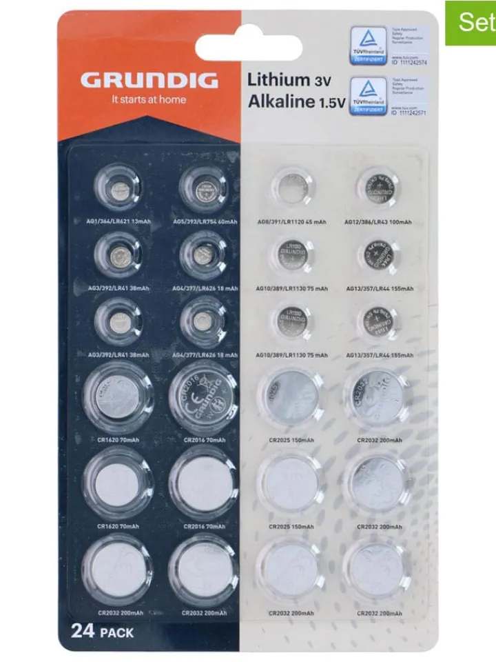 GRUNDIG Technikzubehör<2er-Set: Knopfzellen-Batterien - AG/CR - 2x 24 Stück