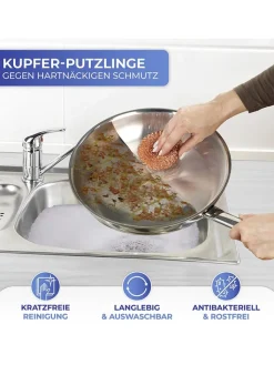 Wenko Putz- & Waschutensilien<6er-Set: Kupferschwämme in Hellbraun - Ø 9 cm