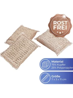 Wenko Putz- & Waschutensilien<6er-Set: Kupferschwämme in Hellbraun - (L)11 x (B)7 cm