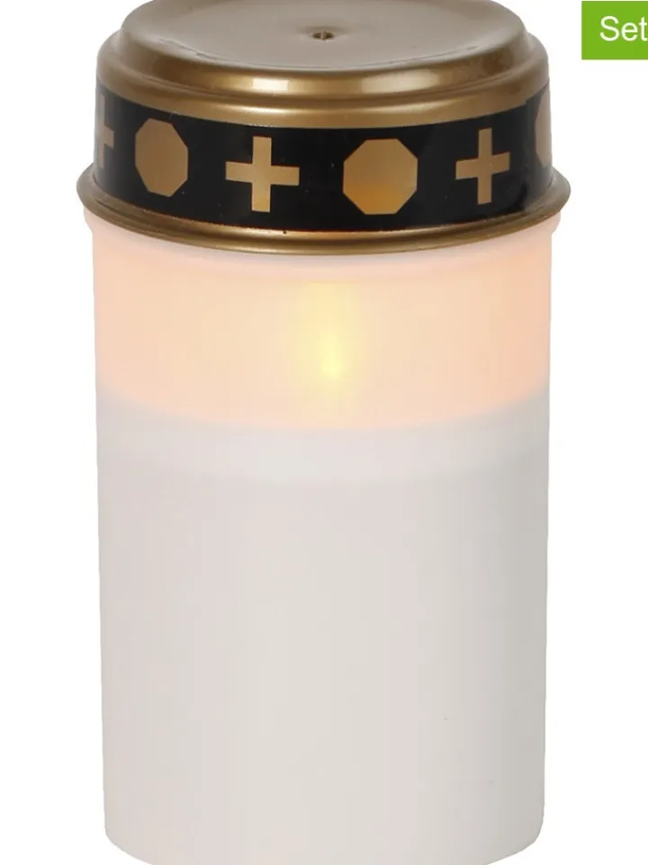 STAR Trading Außenbeleuchtung<4er-Set: LED-Grablichter ''Serene'' in Weiß/ Gold - (H)12 x Ø 7 cm