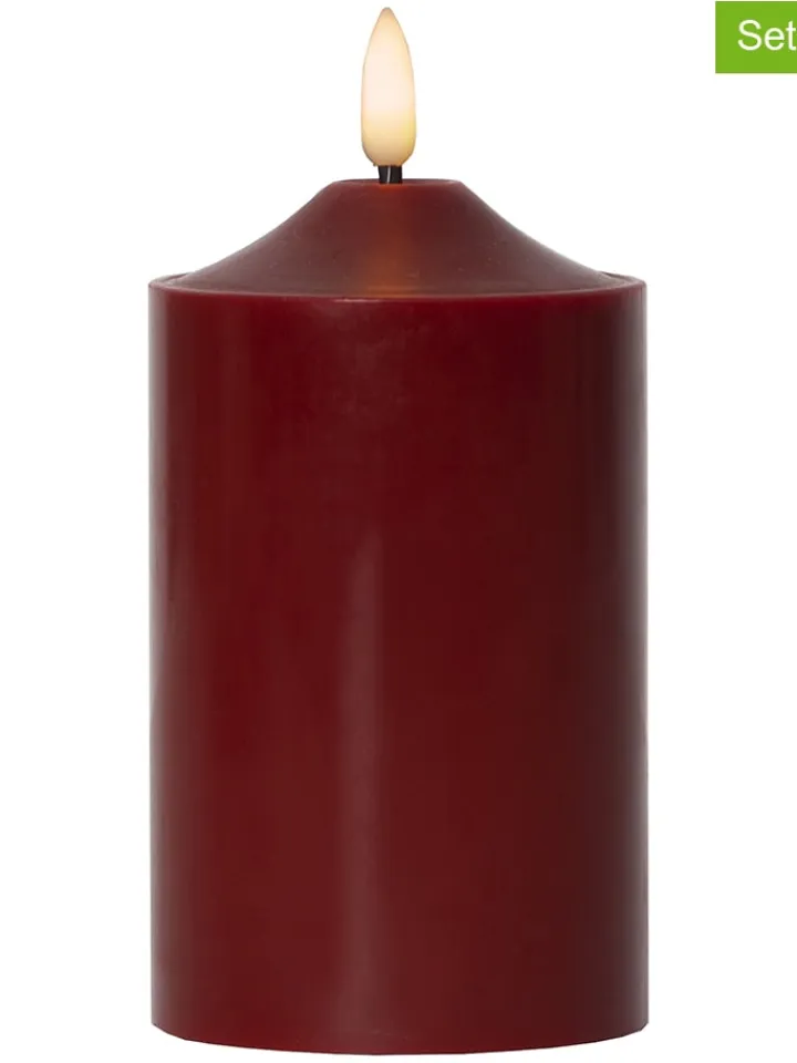 STAR Trading Kerzen, Vasen & Mehr<2er-Set: LED-Kerzen "Flamme" in Rot - (H)15 x Ø 7,5 cm