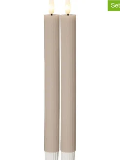 STAR Trading Tischleuchten<2er-Set: LED-Kerzen "Flamme Stripe" in Beige - (H)25 cm