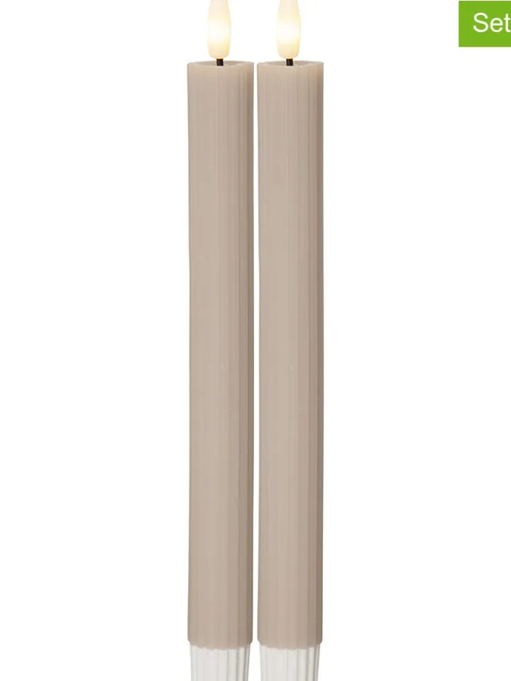STAR Trading Tischleuchten<2er-Set: LED-Kerzen "Flamme Stripe" in Beige - (H)25 cm