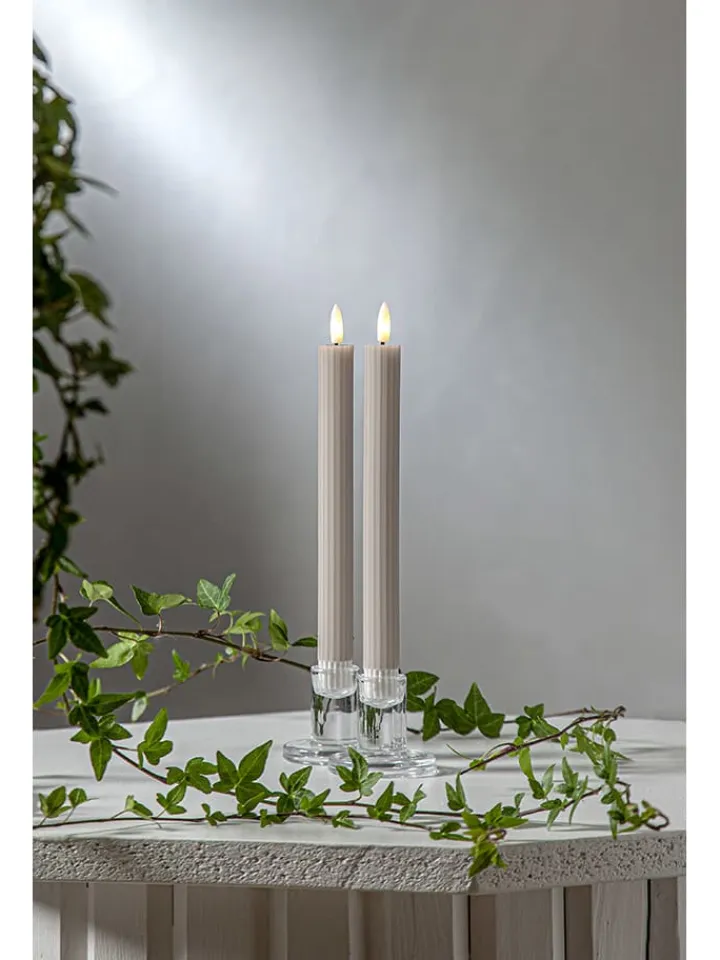 STAR Trading Tischleuchten<2er-Set: LED-Kerzen "Flamme Stripe" in Beige - (H)25 cm