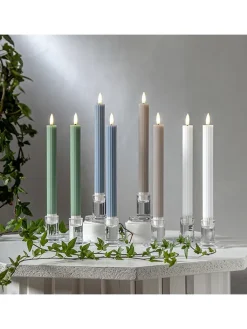 STAR Trading Tischleuchten<2er-Set: LED-Kerzen "Flamme Stripe" in Beige - (H)25 cm