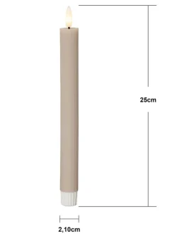 STAR Trading Tischleuchten<2er-Set: LED-Kerzen "Flamme Stripe" in Beige - (H)25 cm