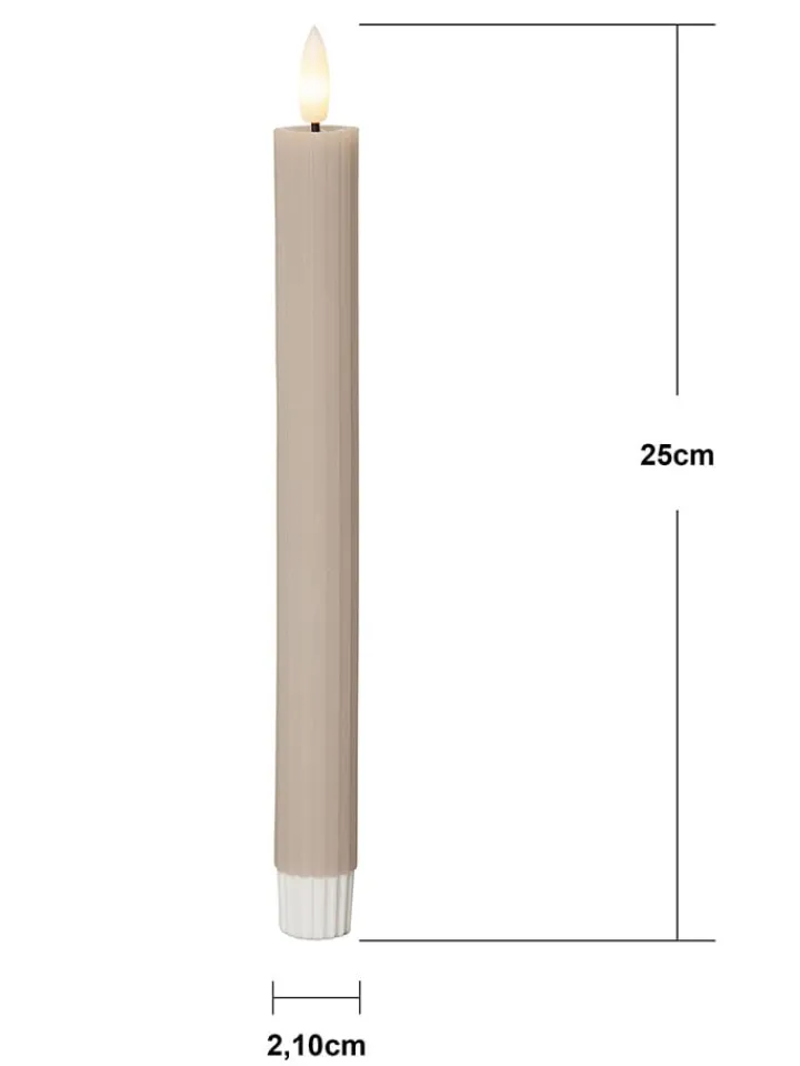 STAR Trading Tischleuchten<2er-Set: LED-Kerzen "Flamme Stripe" in Beige - (H)25 cm